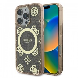 Guess iPhone 16 Pro Case Peony On 4G MagSafe Brown