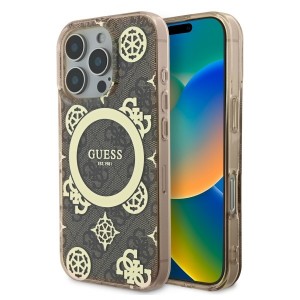 Guess iPhone 16 Pro Hülle Case Peony On 4G MagSafe Braun