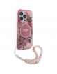 Guess iPhone 16 Pro Hülle Case Flowers Strap MagSafe Rosa