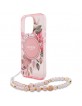 Guess iPhone 16 Pro Hülle Case Flowers Strap MagSafe Rosa