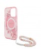 Guess iPhone 16 Pro Hülle Case Flowers Strap MagSafe Rosa