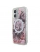 Guess iPhone 16 Hülle Case Liquid Glitter Flower MagSafe Rosa