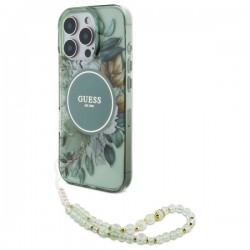 Guess iPhone 16 Pro Max Case Flowers Strap MagSafe Green