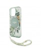 Guess iPhone 16 Pro Max Hülle Case Flowers Strap MagSafe Grün