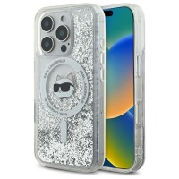 Karl Lagerfeld iPhone 16 Pro Hülle Case Magsafe Glitter Choupette Silber