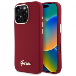 Guess iPhone 16 Pro Case Silicone Metal Logo Frame Red