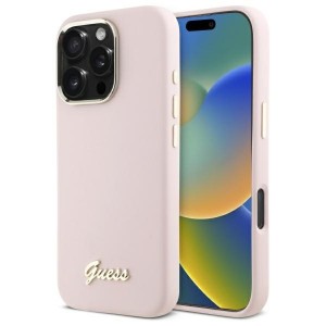 Guess iPhone 16 Pro Max Case Silicone Metal Logo Frame Pink