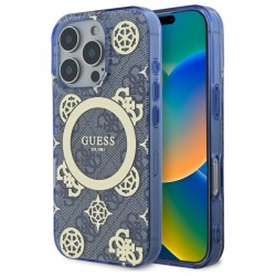 Guess iPhone 16 Pro Case Peony On 4G MagSafe Blue