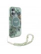 Guess iPhone 16 Plus Hülle Case Flowers Strap MagSafe Grün