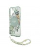 Guess iPhone 16 Plus Hülle Case Flowers Strap MagSafe Grün