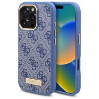 Guess iPhone 16 Pro Max Hülle Case 4G Logo Plate MagSafe Blau