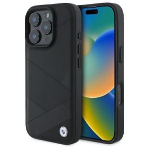 BMW iPhone 16 Pro Max Hülle Case Echtleder Signature Crossing Schwarz