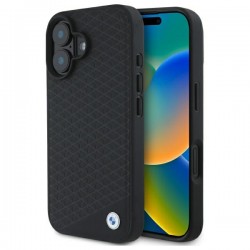 BMW iPhone 16 Hülle Case Echtleder Diamond MagSafe Schwarz