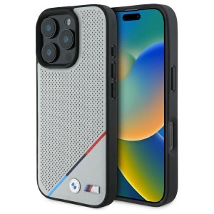 BMW iPhone 16 Pro Max Hülle Case MagSafe M Perforated Tricolor Grau