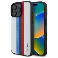 BMW iPhone 16 Pro Max Hülle Case MagSafe M Tricolor Perforated Weiß