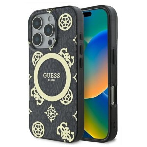 Guess iPhone 16 Pro Case Peony On 4G MagSafe Black