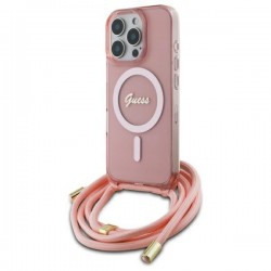 Guess iPhone 16 Pro Case MagSafe Crossbody Cord Pink