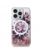 Guess iPhone 16 Pro Case Liquid Glitter Flower MagSafe Pink