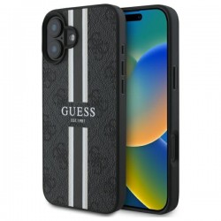 Guess iPhone 16 Case Cover MagSafe 4G Printed Stripes Black