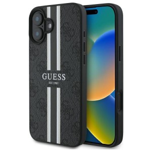 Guess iPhone 16 Case Cover MagSafe 4G Printed Stripes Black