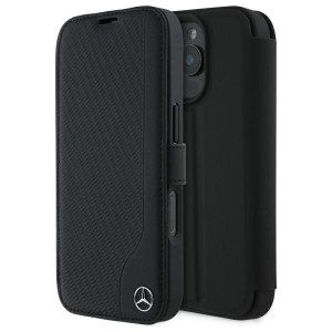 Mercedes iPhone 16 Pro Book Case Genuine Leather Wood Black