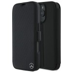 Mercedes iPhone 16 Pro Max Book Case Genuine Leather Wood Black