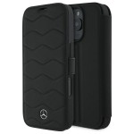 Mercedes iPhone 16 Pro Max Tasche Book Case Echtleder Waves Schwarz