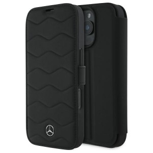 Mercedes iPhone 16 Pro Max Book Case Genuine Leather Waves Black