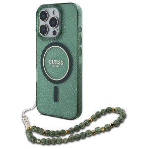 Guess iPhone 16 Pro Case Glitter Strap MagSafe Green