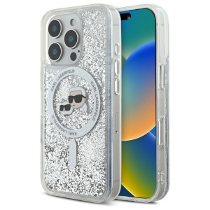 Karl Lagerfeld iPhone 16 Pro Hülle Case Magsafe Karl Choupette Glitter Silber