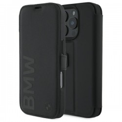 BMW iPhone 16 Pro Book Case Genuine Leather Signature Black