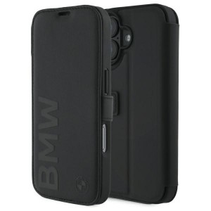 BMW iPhone 16 Tasche Book Case Echtleder Signature Schwarz