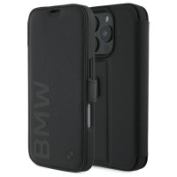 BMW iPhone 16 Pro Max Book Case Genuine Leather Signature Black