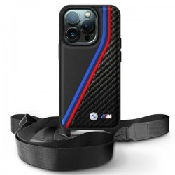 BMW iPhone 16 Pro Case M Carbon Tricolor Strap Black