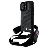 BMW iPhone 16 Plus Case M Carbon Stripe Strap Black