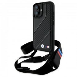 BMW iPhone 16 Plus Hülle Case M Carbon Stripe Trageband Schwarz