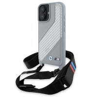 BMW iPhone 16 Case M Carbon Stripe Strap Grey