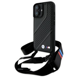 BMW iPhone 16 Case M Carbon Stripe Strap Black