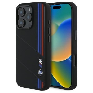 BMW iPhone 16 Pro Hülle Case MagSafe Silikon M Cut Tricolor Schwarz