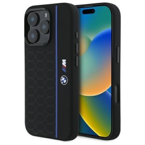 BMW iPhone 16 Pro Hülle Case MagSafe Hexagon Blue Line Schwarz