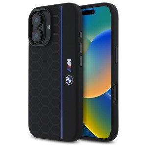 BMW iPhone 16 Hülle Case MagSafe Hexagon Blue Line Schwarz