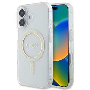 Guess iPhone 16 Case MagSafe IML Glitter Circle Transparent