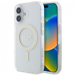 Guess iPhone 16 Plus Hülle Case MagSafe IML Glitter Circle Transparent