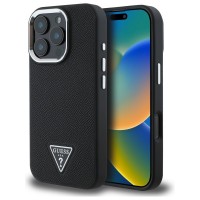 Guess iPhone 16 Pro Max Hülle Case MagSafe Grained Triangle Schwarz