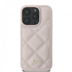 Guess iPhone 16 Case Quilted Metal Logo Pink