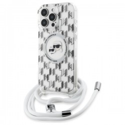 Karl Lagerfeld iPhone 16 Pro Case Magsafe Cord Strap Transparent