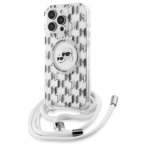 Karl Lagerfeld iPhone 16 Pro Hülle Case Magsafe Cord Strap Transparent