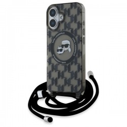 Karl Lagerfeld iPhone 16 Hülle Case Magsafe Cord Strap Schwarz