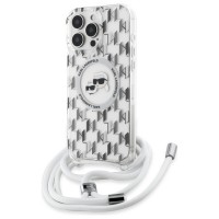 Karl Lagerfeld iPhone 16 Pro Max Hülle Case Magsafe Cord Strap Transparent