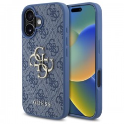 Guess iPhone 16 Hülle Case Big Metal Logo 4G Blau